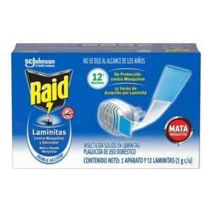 Insecticida Raid® Laminitas, mata y repele mosquitos, Aparato mas 12 piezas 12Und