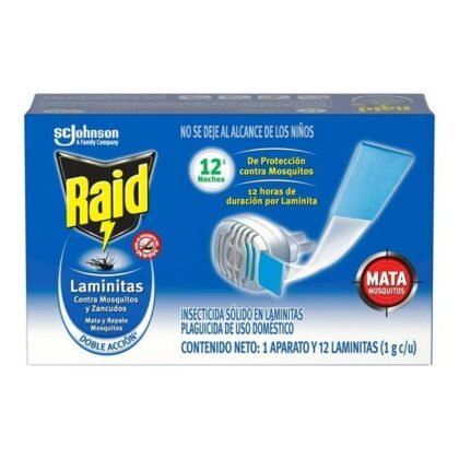 Insecticida Raid® Laminitas, mata y repele mosquitos, Aparato mas 12 piezas 12Und