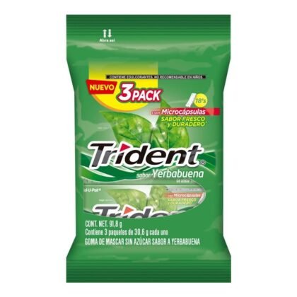 Trident Goma de Mascar Sabor Yerbabuena sin Azúcar 18Und